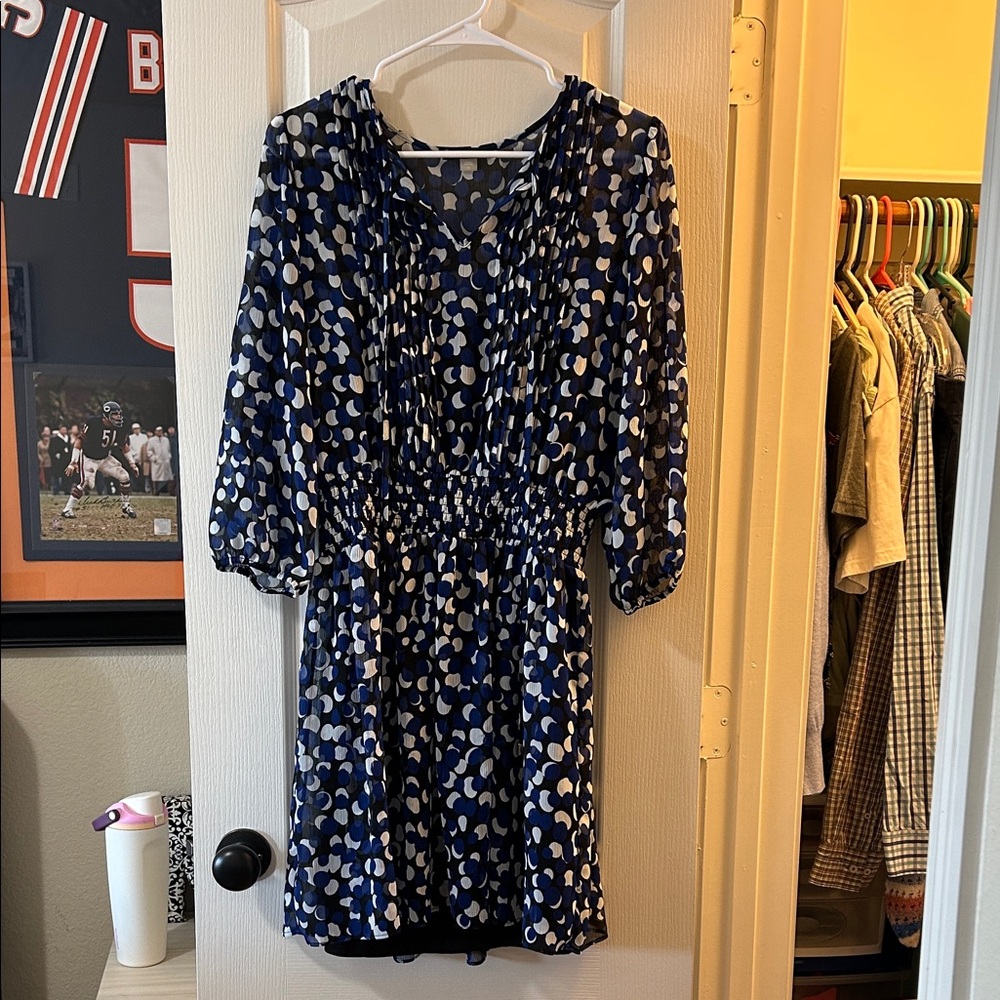 Tommy Hilfiger Navy and White Long Sleeve Dress